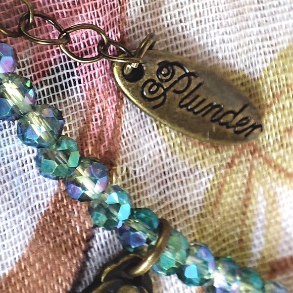 Plunder Brand Faceted Glass Green  Aurora Borealis Beads Brass Necklace - Picture 14 of 16